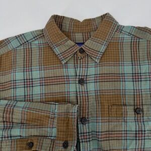 Patagonia Mens Organic Cotton Long Sleeve Plaid Button Down Shirt Blue Small